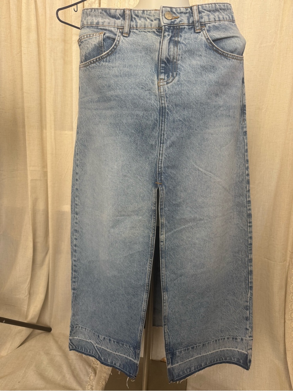 BDG Light Blue Straight Denim Jeans Maxi Skirt Festival summer Nostalgic - Picture 4 of 8